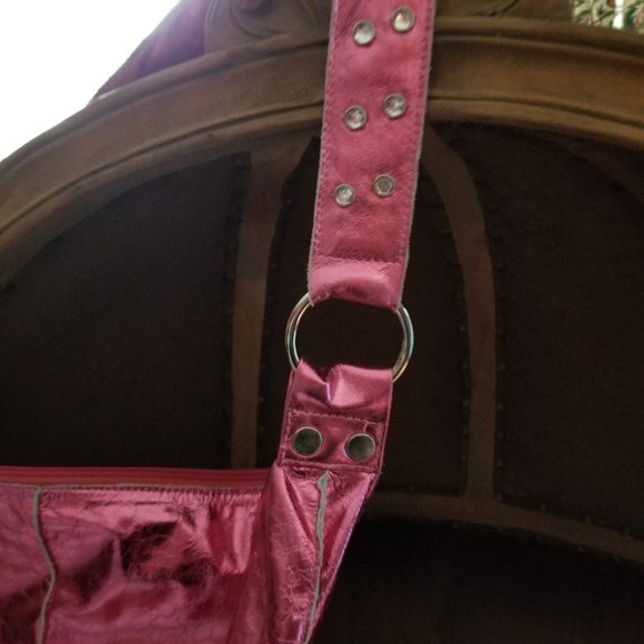 Hot pink metallic leather hobo NWOT